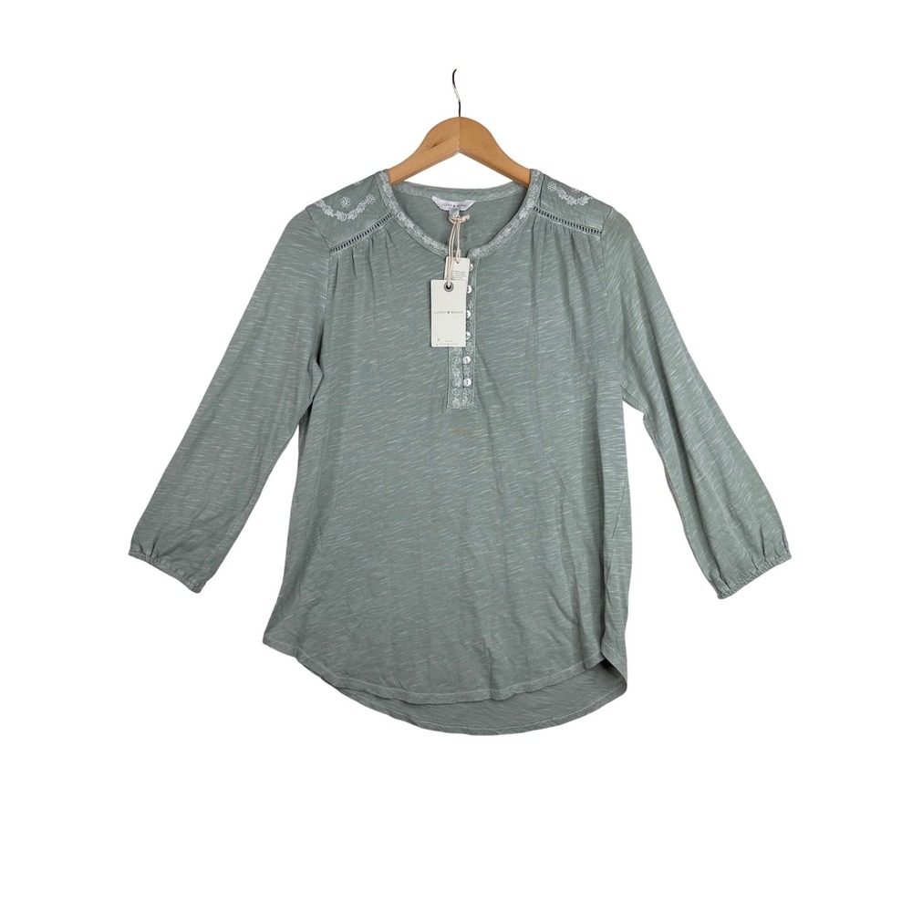 New Lucky Brand Embroidered Detail Y2K Style Long Sleeve size Small Green